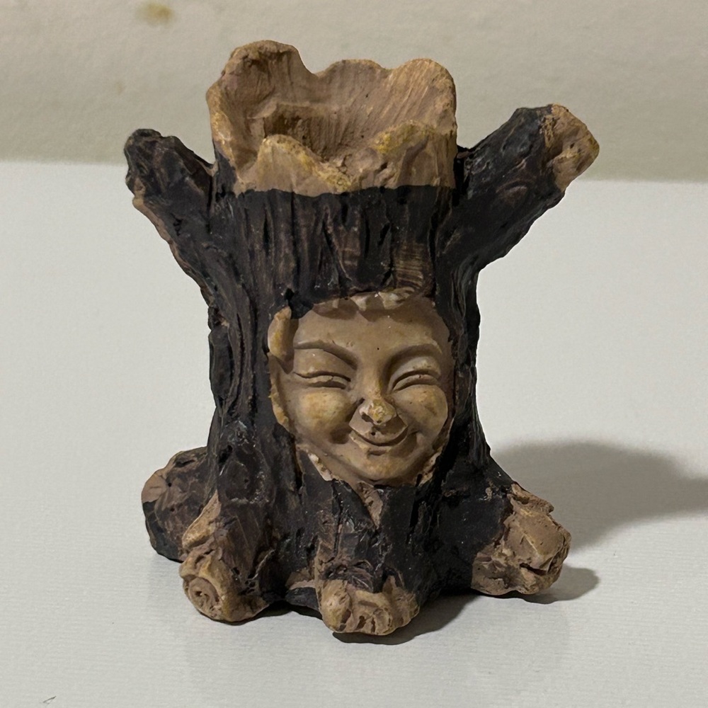 Fairy Garden Smiling Face Tree Small Mini Crystal Sphere Holder